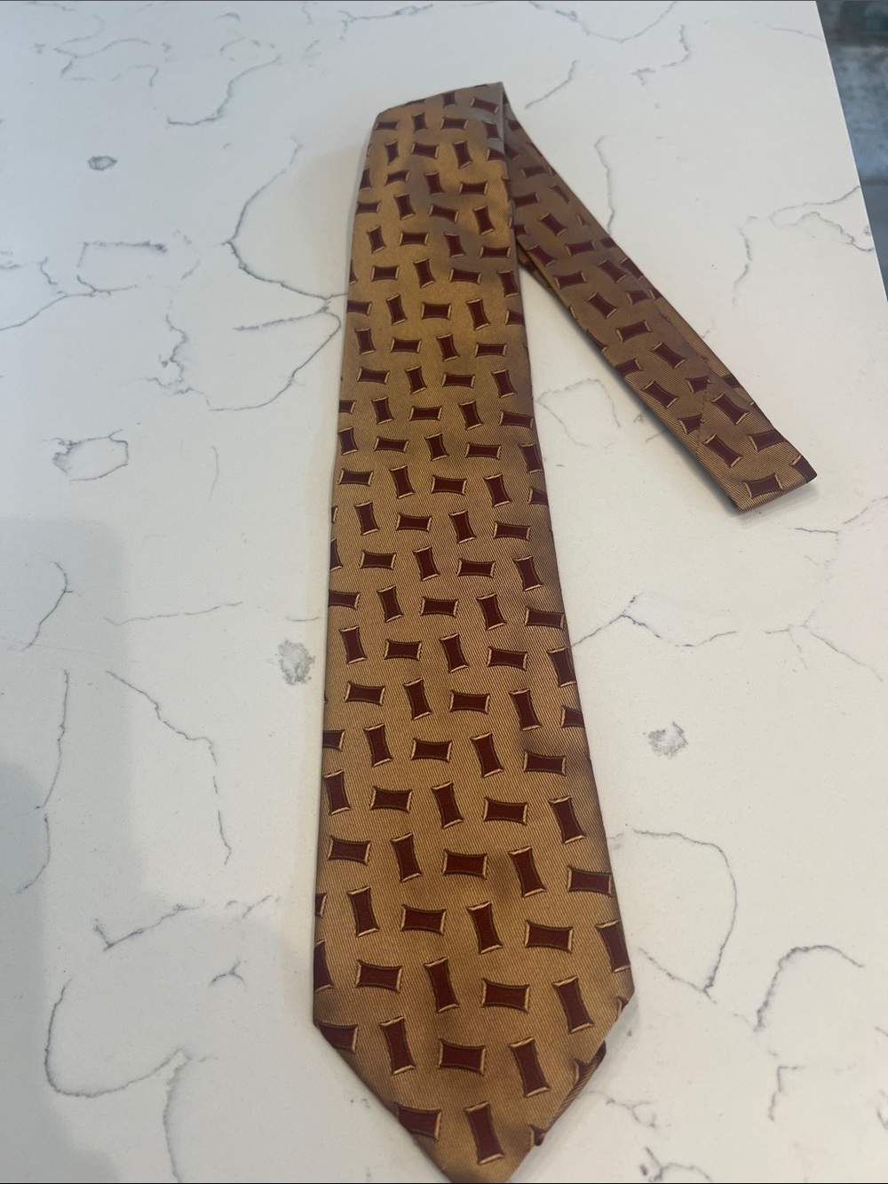 Bass & Bassi Burgundy and Gold Geometric Silk Tie